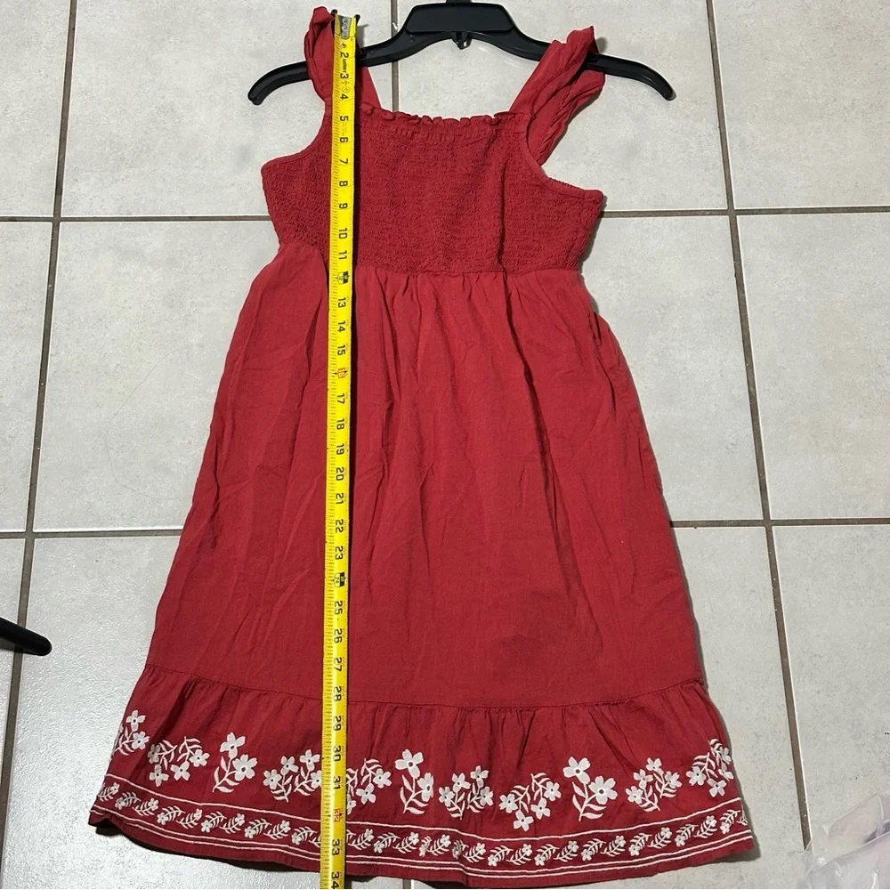 Old‎ Navy Kids Girl Orange Embroidered Dress Smocked Floral Hem size L(10/12)